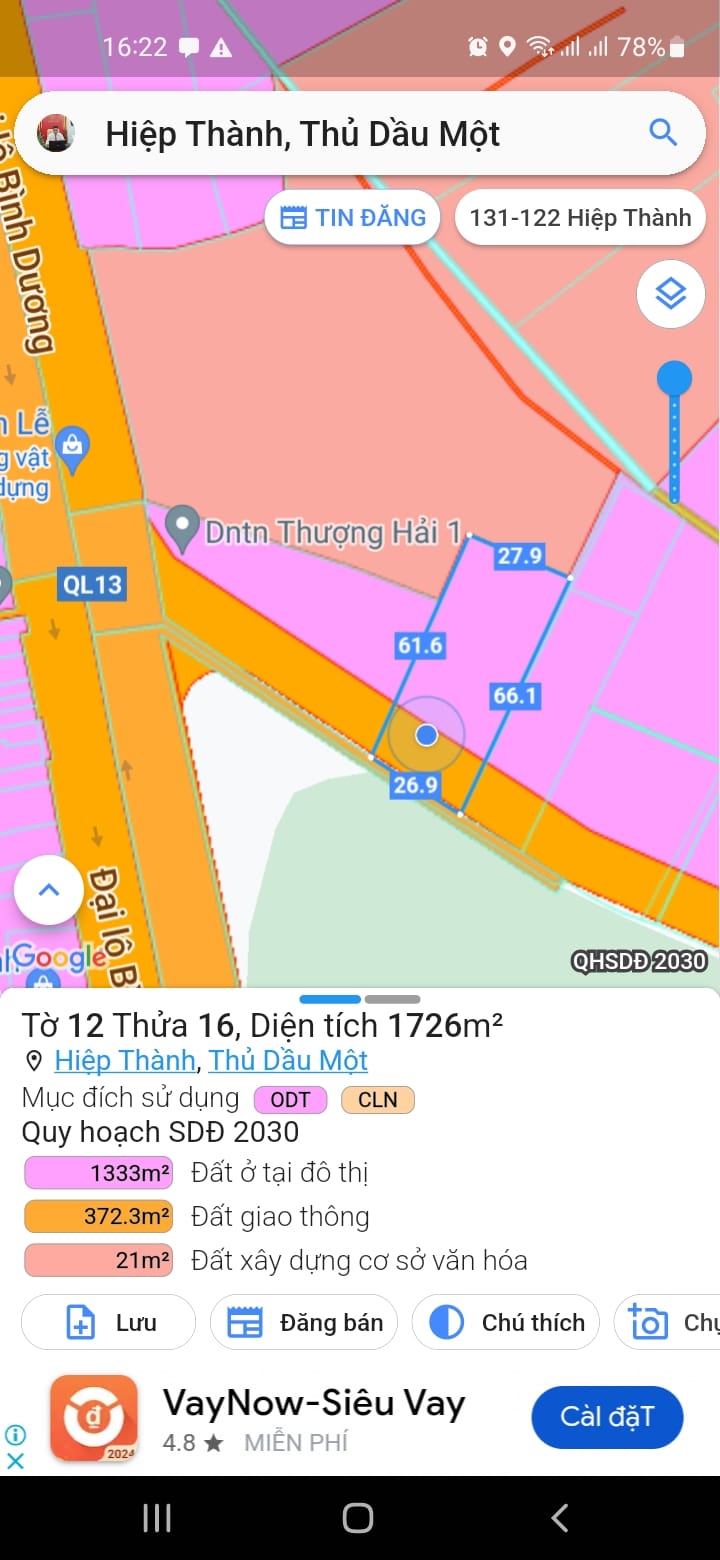 cho thuê đất giá rẻ, tiện kinh doanh đa nghành, vị trí trung tâm TP Thủ Dầu Một